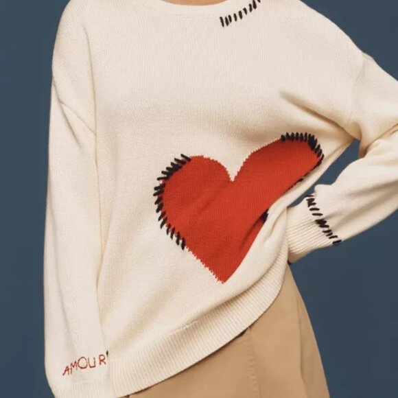 Anthropologie Maeve Crew-Neck Whipstitch Heart Icon Sweater Size S MWT Small - Picture 6 of 6